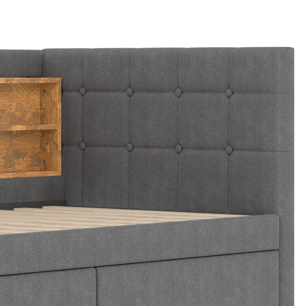 Letto singolo 90x200 cm in lino con 2 cassetti e porte USB