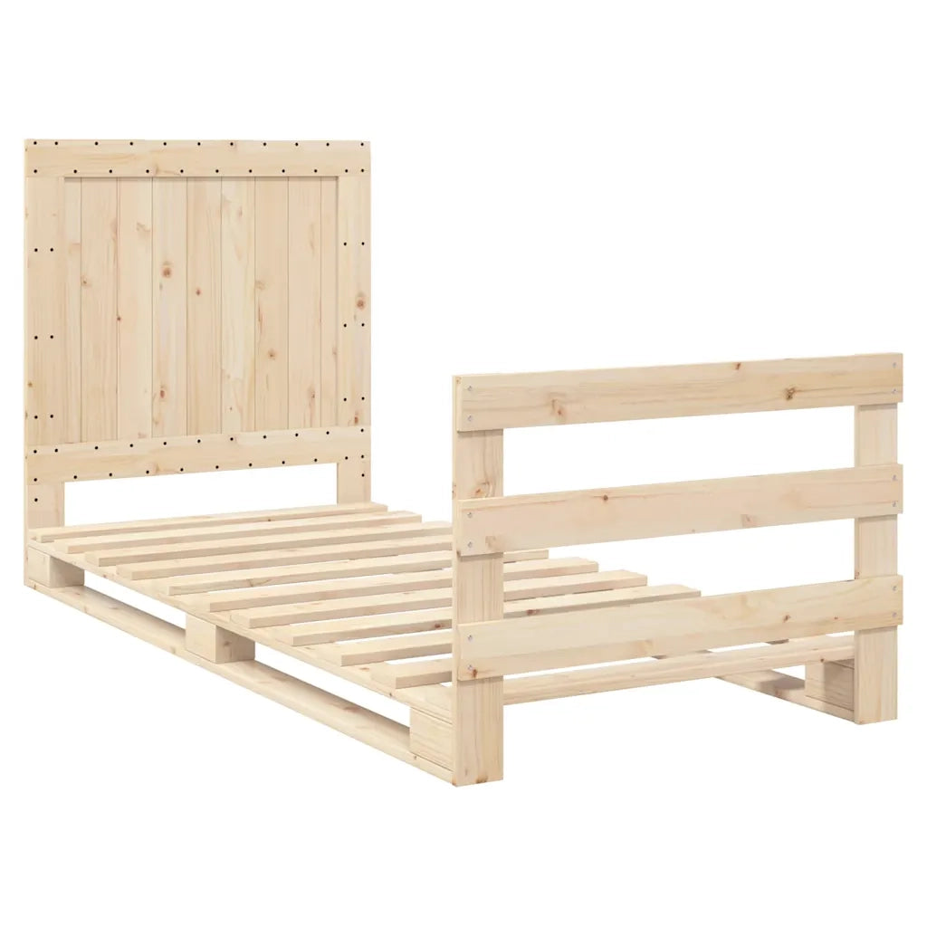 Letto singolo | Letto per adulti | Giroletto con Testiera 90x200 cm in Legno Massello di Pino
