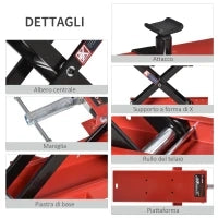 DURHAND Cavalletto Alzamoto a Forbice, Sollevatore Moto, Cavalletto Moto Centrale Regolabile Fino 500kg in Metallo Rosso