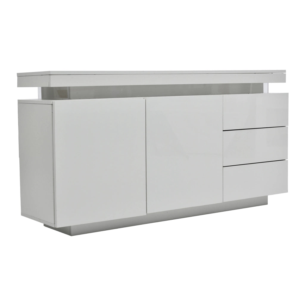 Credenza 140x35x72.5 cm con LED; 2 ante e 3 cassetti; bianco