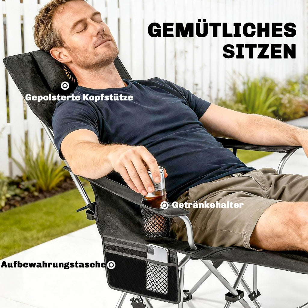 Sedia da campeggio pieghevole 2 pezzi ¨C zephmum ¨C nero con poggiapiedi e portabevande