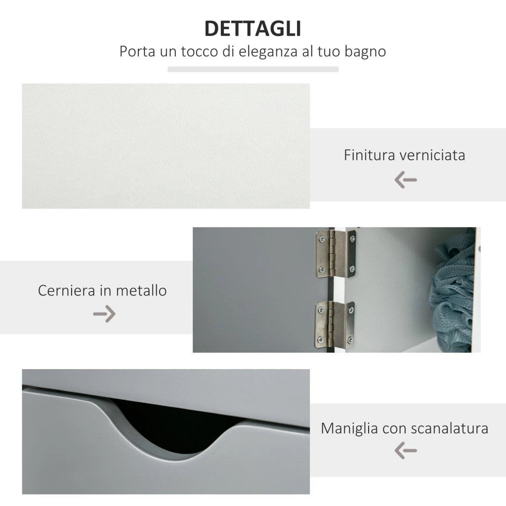 Colonna Bagno con 2 Ripiani e 2 Armadietti, in Legno, 15.2x29.8x118 cm, Bianco e Grigio