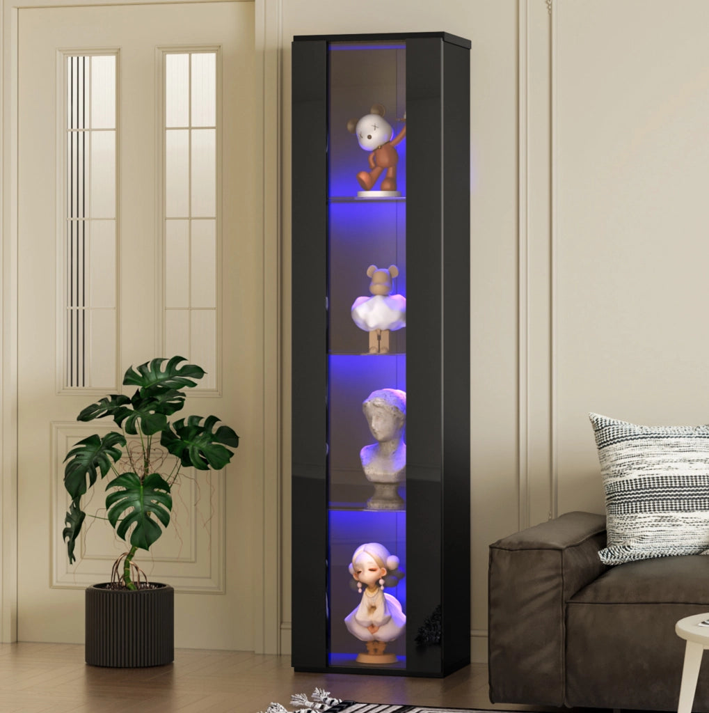 Vetrina 40x29x170 cm con illuminazione LED a cambio colore e controllo tramite app in truciolato e vetro nero