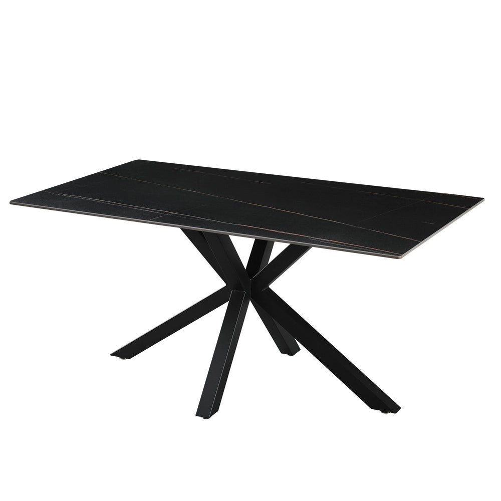 Tavolo da Pranzo Hunter 160×90 cm in Ceramica Effetto Marmo nero con Gambe Design nere