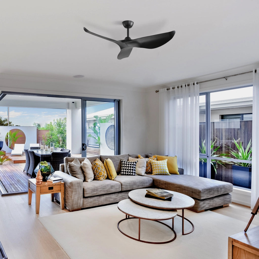 Ventilatore da soffitto 132 cm nero con 3 pale ABS, motore DC reversibile, 6 velocità e telecomando per interni