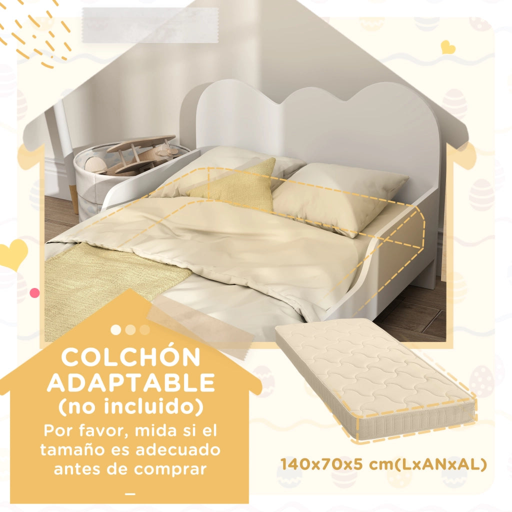 Letto Singolo per Bambini con Barandilla ¨C Zephmum ¨C Bianco 140x70 cm