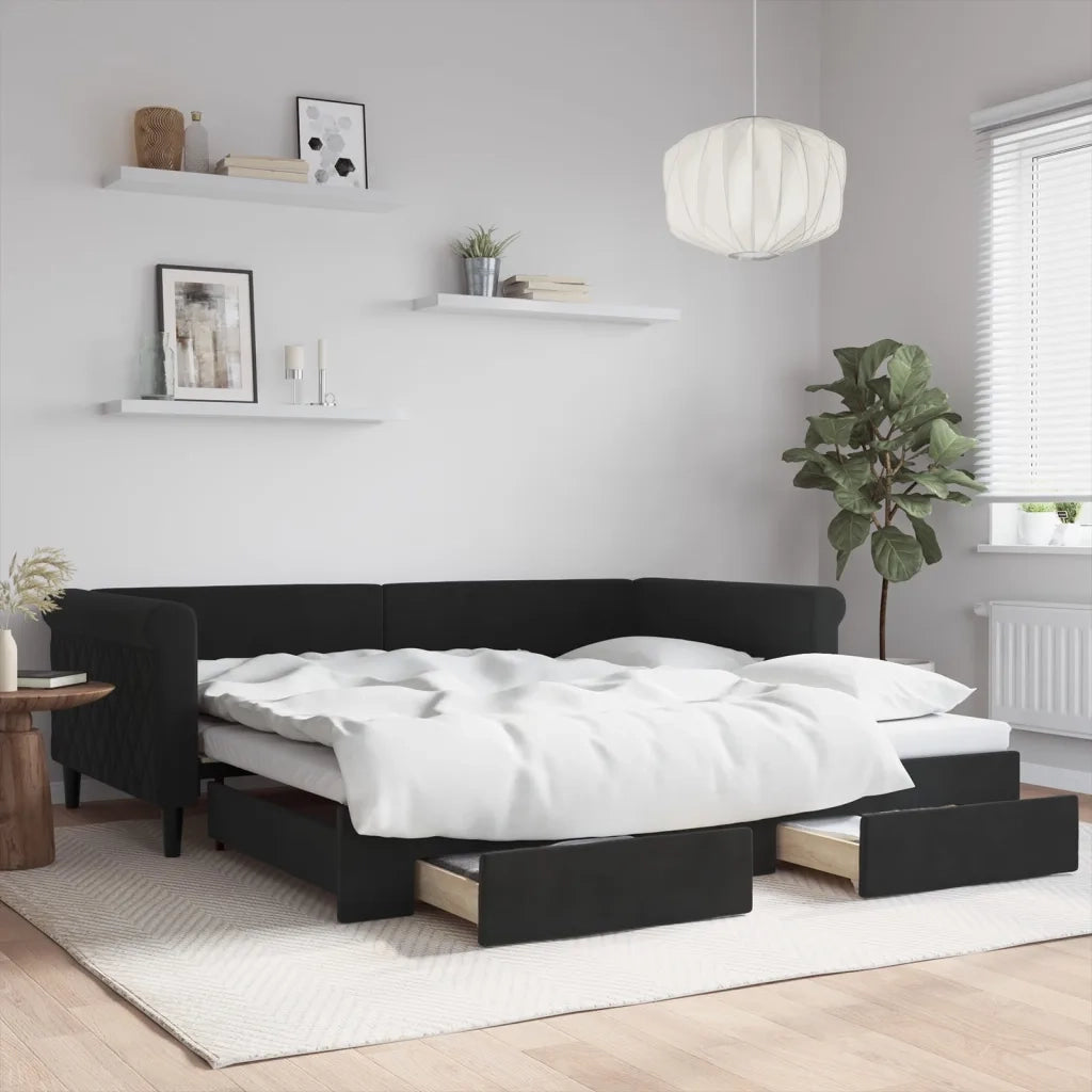 Divano Letto Estraibile con Cassetti-Sofa Letto-Daybed Nero 100x200 cm in Velluto 270286