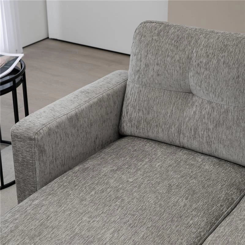 DIVANO ANGOLARE 3 POSTI CON CUSCINO PER SEDUTA E SCHIENALE IN TESSUTO EFFETTO CINIGLIA 186X130X84 CM TORTORA