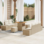 Set Divano da Giardino 8 Pezzi con Cuscini Beige Polyrattan Acacia
