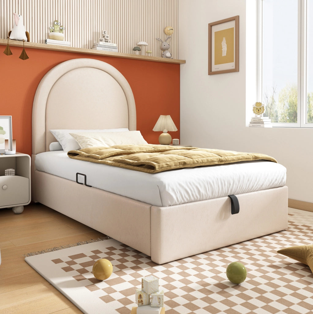 Letto singolo imbottito beige 90x200 cm con materasso H3