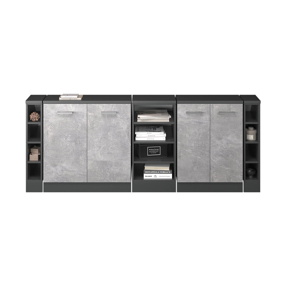 Mobile cucina sottotetto R-Line Calcestruzzo/Antracite 210 cm Set di 5 carcasse armadio profondità 60 cm Vicco