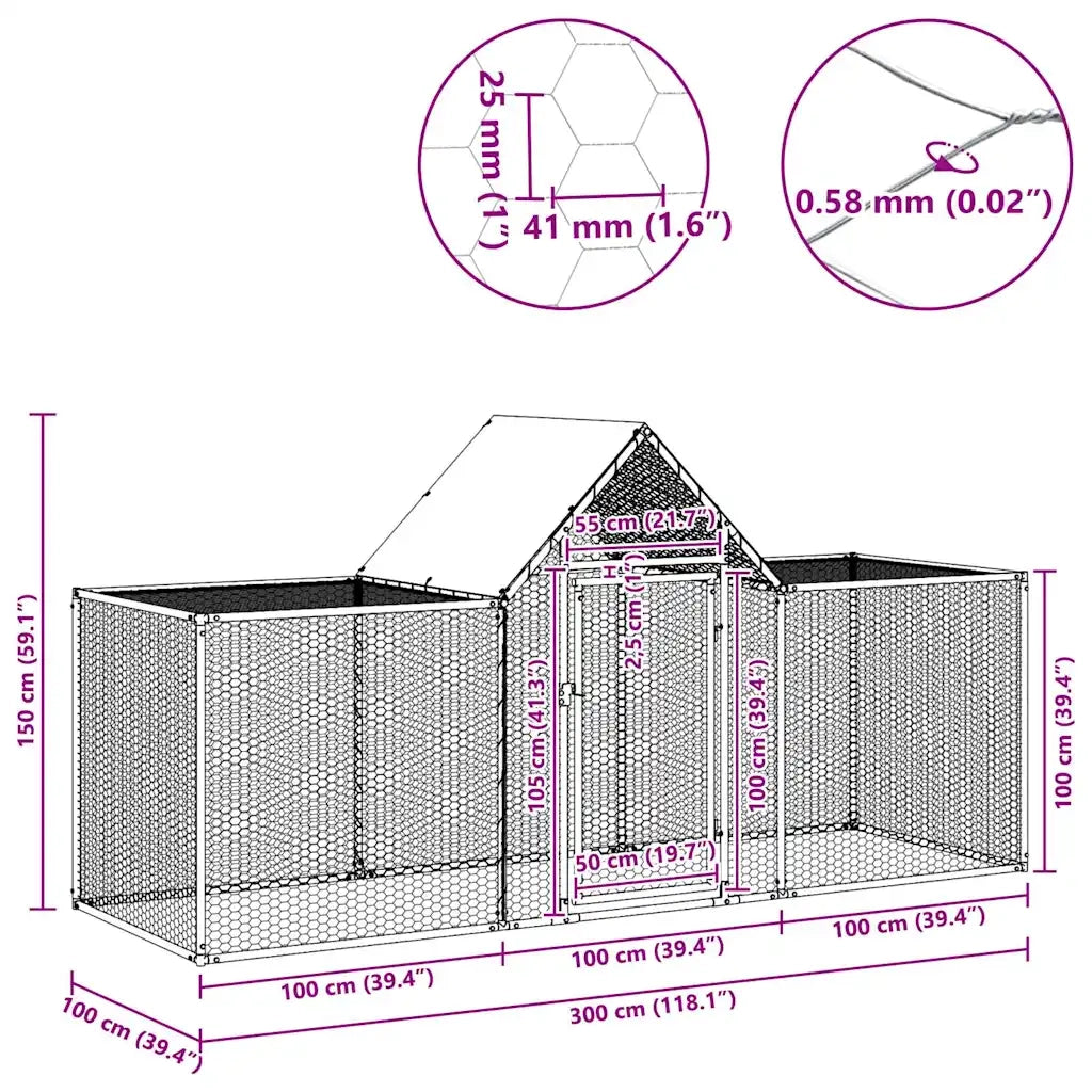 Pollaio 3x1x1,5 m in Acciaio Zincato CFW3230389