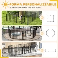 Recinto per Cani a 8 Pannelli Modulabili da Interno ed Esterno, in Acciaio, 164x164x60 cm, Nero