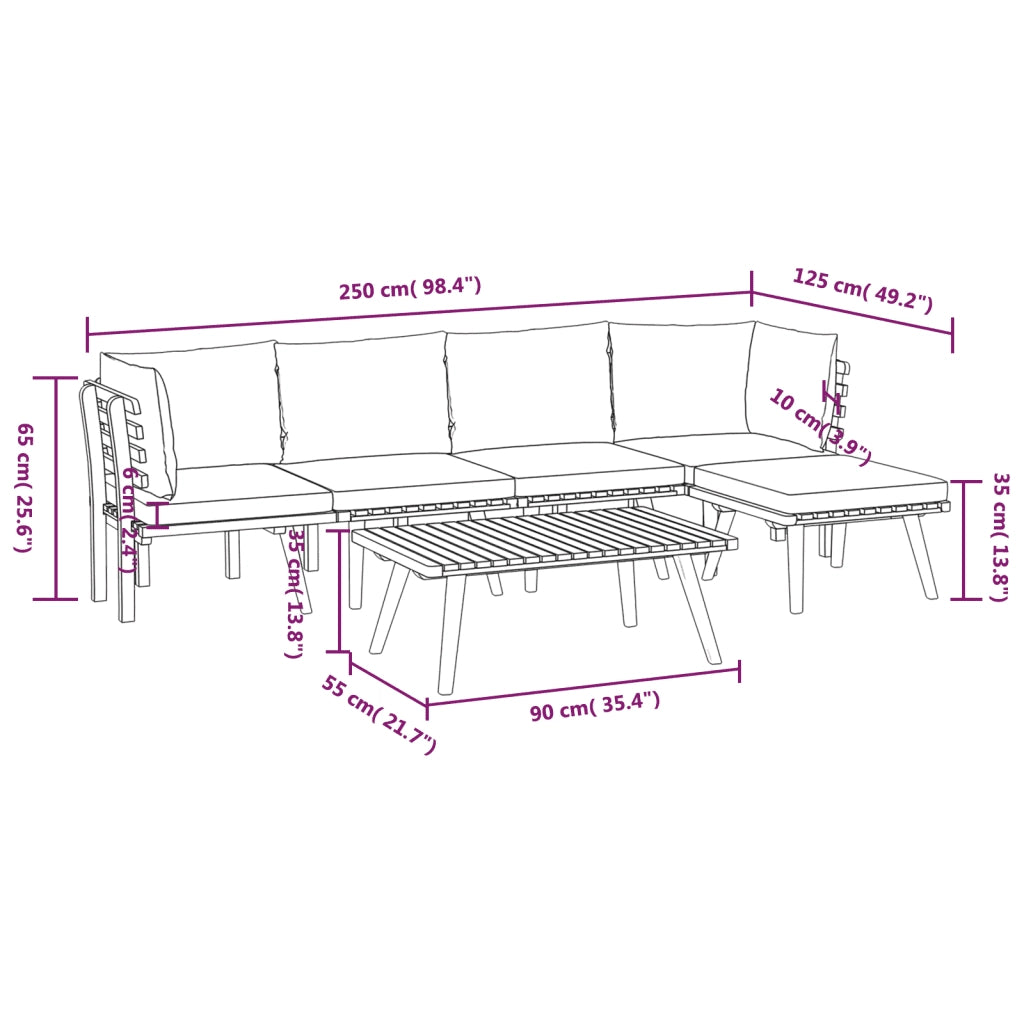 Set Divani da Giardino 6 pz con Cuscini in Massello di Acacia 3087004