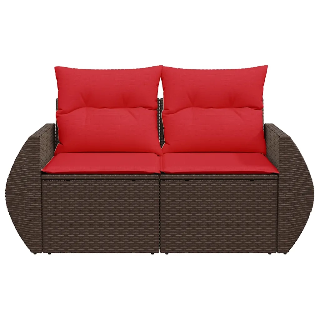 Divano da giardino con cuscini a 2 posti marrone in polyrattan