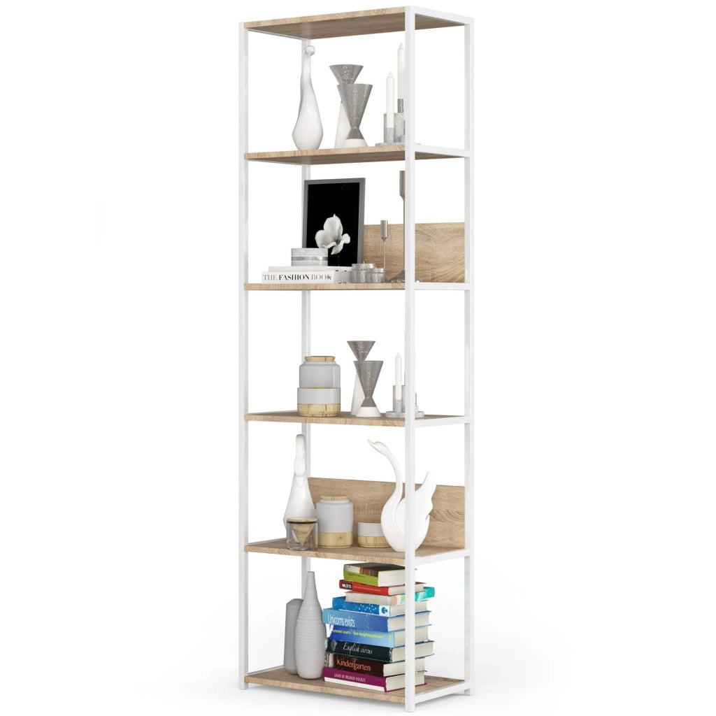 Scaffale stilo loft con ripiani in legno 60 cm Bianca 60 cm inserto frontale Sonoma Quercia 60x32x192 cm