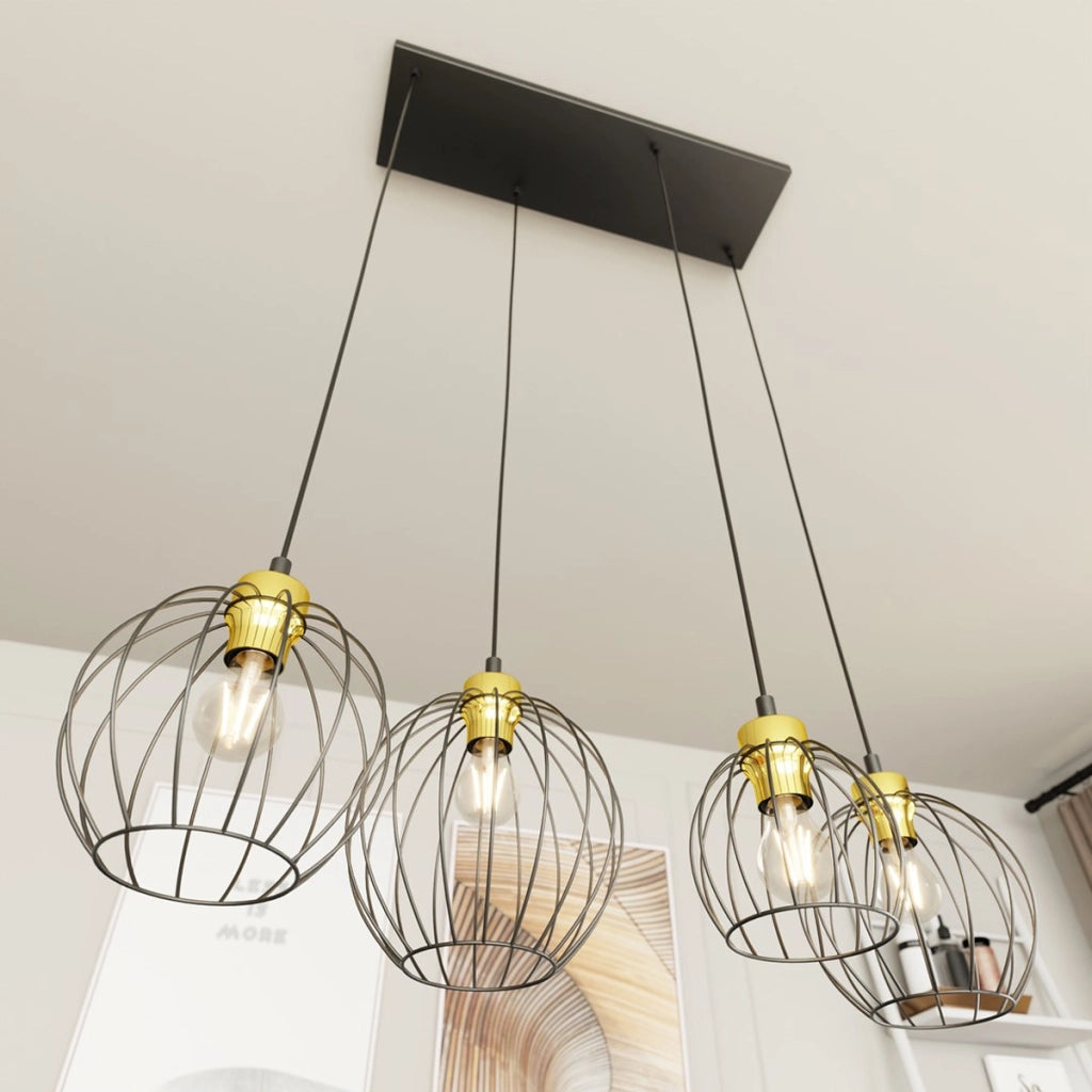 Lampada a sospensione Nando in acciaio nero e oro