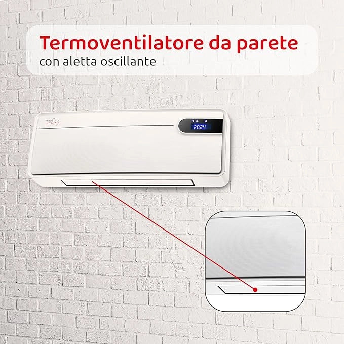 Melchioni Family Termoventilatore da parete warmy wall PTC con oscillazione sicurezza bambini telecomando timer display 2000W