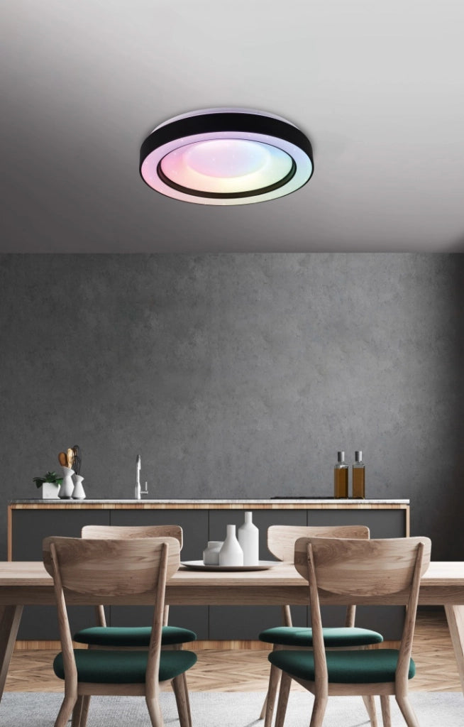Plafoniera LED RGB effetto stelle, nero e cromo, 49x8 cm, Arco
