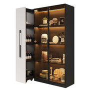 Vetrina con 1 Anta in Vetro; 1 Modulo Laterale e LED per Soggiorno o Sala da Pranzo in MDF 110;5×35×160 cm Nero