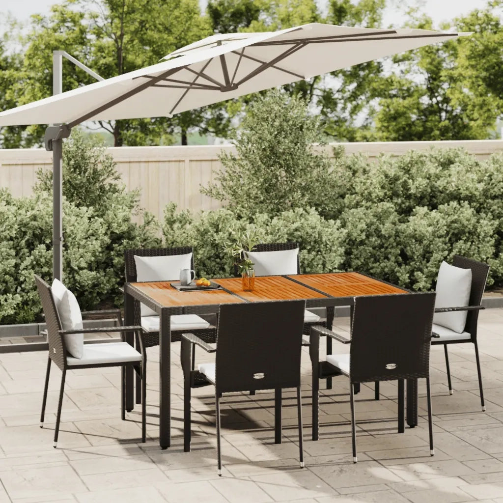 Set da Pranzo da Giardino 7 pz Nero con Cuscini in Polyrattancod mxl 124365