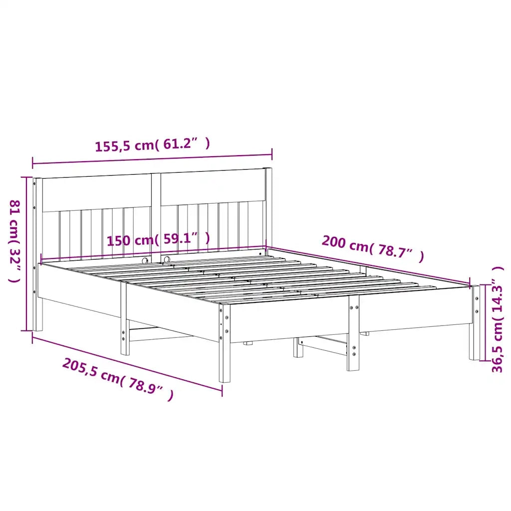 Letto senza Materasso 150x200 cm in Legno Massello di Pino 842642