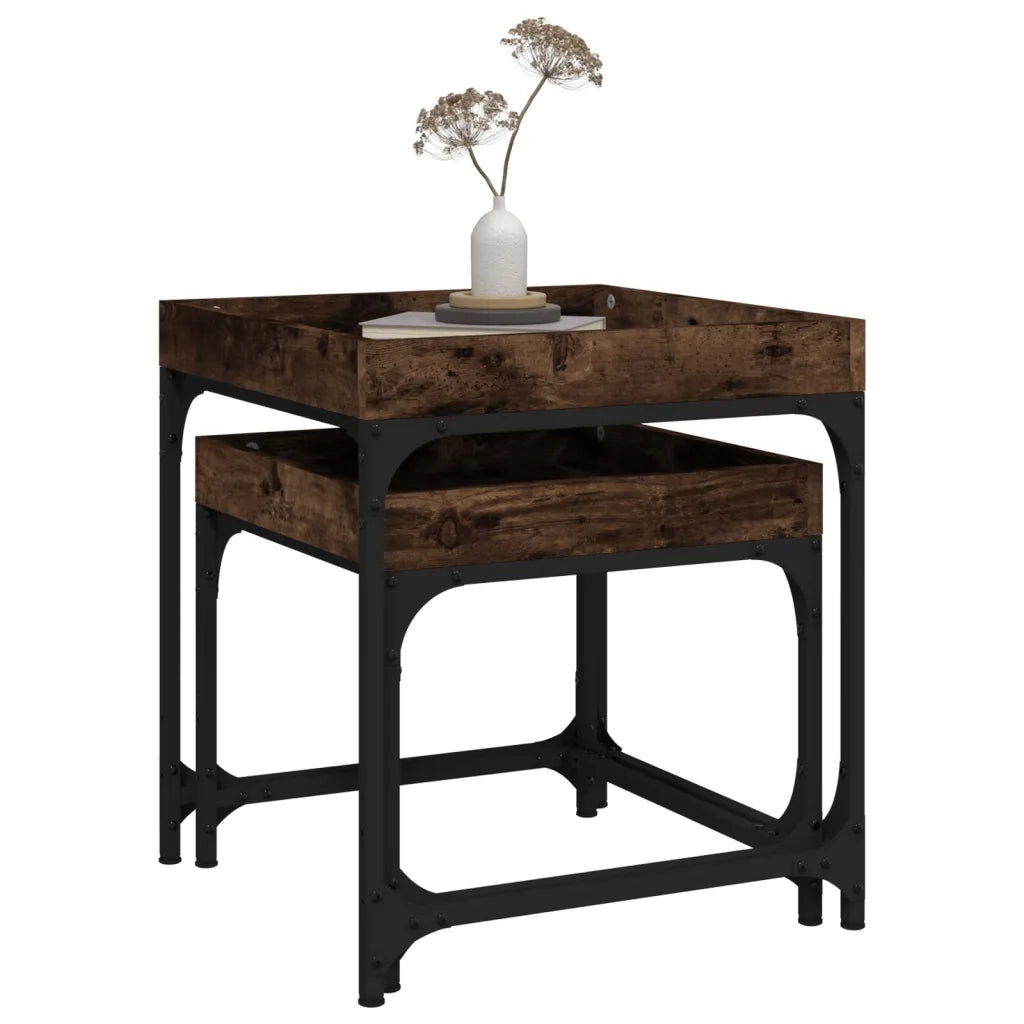 Tavolini 2 pz Rovere Fumo in Legno Multistrato 823284