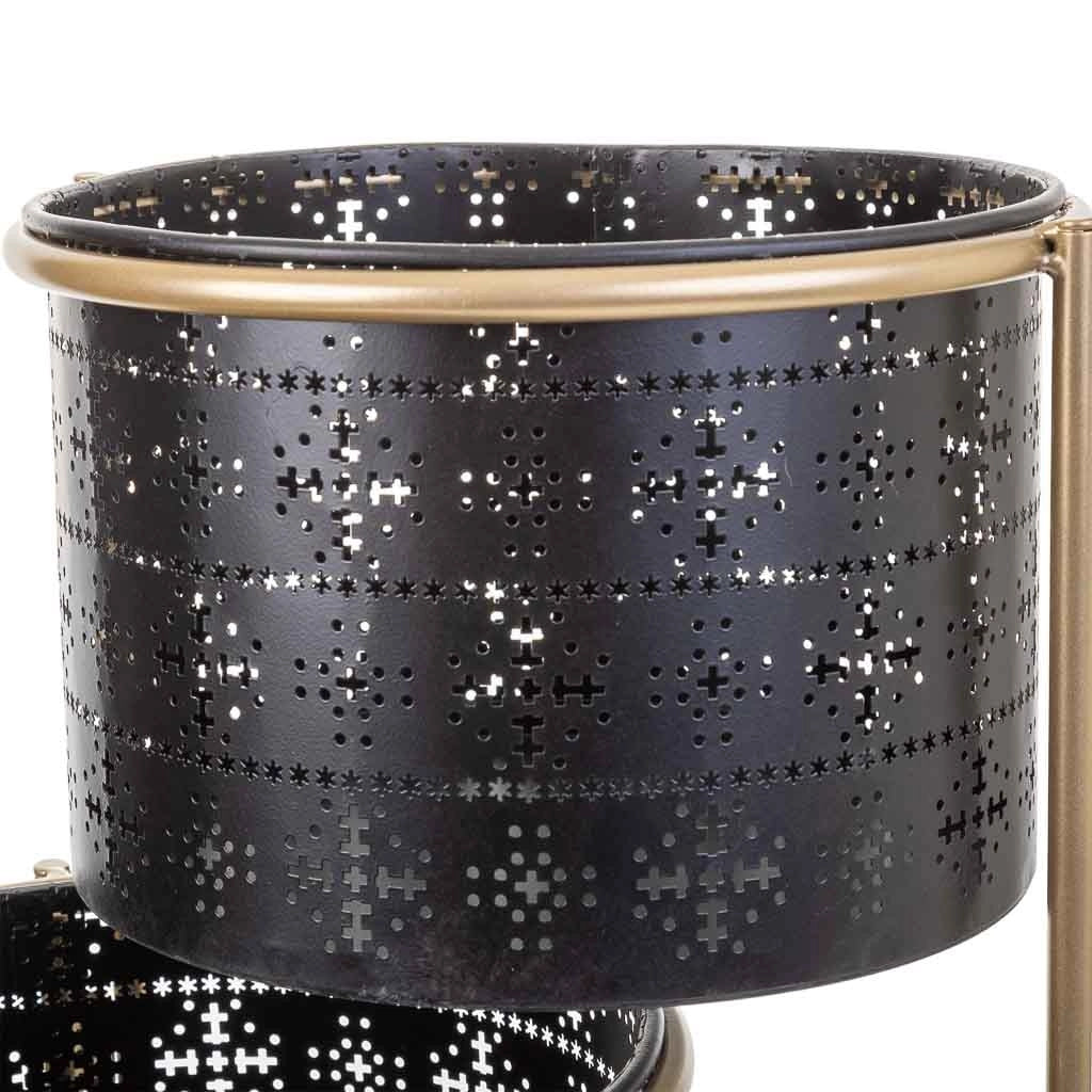 Supporto in metallo con 3 fioriere in metallo nero 80x26x68
