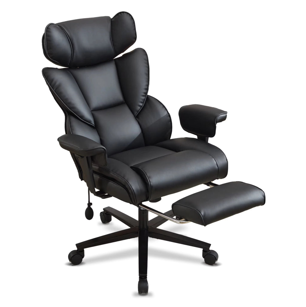 Sedia da Ufficio in Pelle PU Reclinabile 90-130°; Nera; per Studio e Home Office
