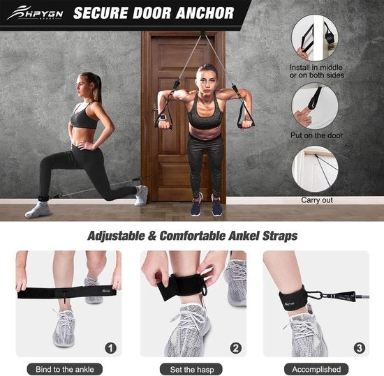 Set di cinture di resistenza con maniglie, 68 kg, 90 kg, 113 kg, 5 diverse densità, sacca a spalla portatile, per uso interno ed esterno