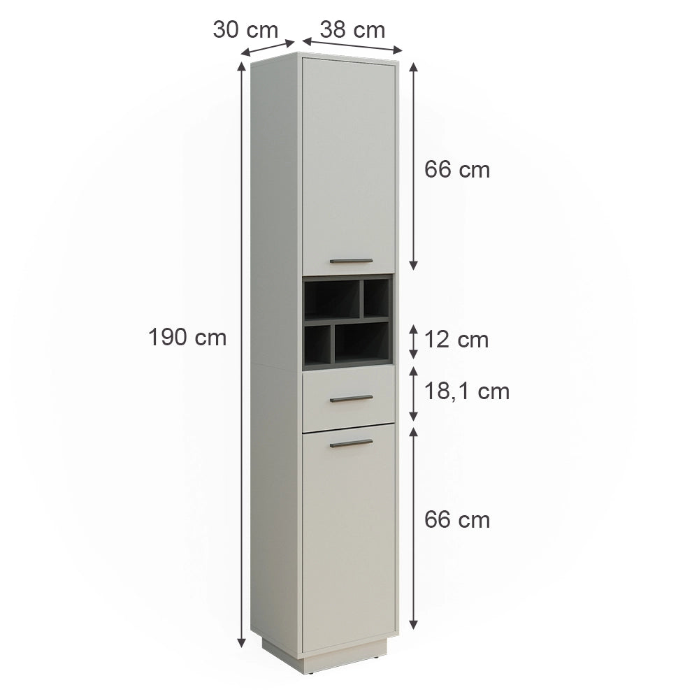 Armadio per il bagno Beatrice Grigio/Antracite 38 x 190 cm Con ante, cassetti e scomparti Vicco