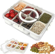 Porta snack con coperchio, contenitore snack con contenitori, tavolo snack con 8 contenitori, organizzatore snack per snack, spezie secche, dolci, noci, frutta, verdure