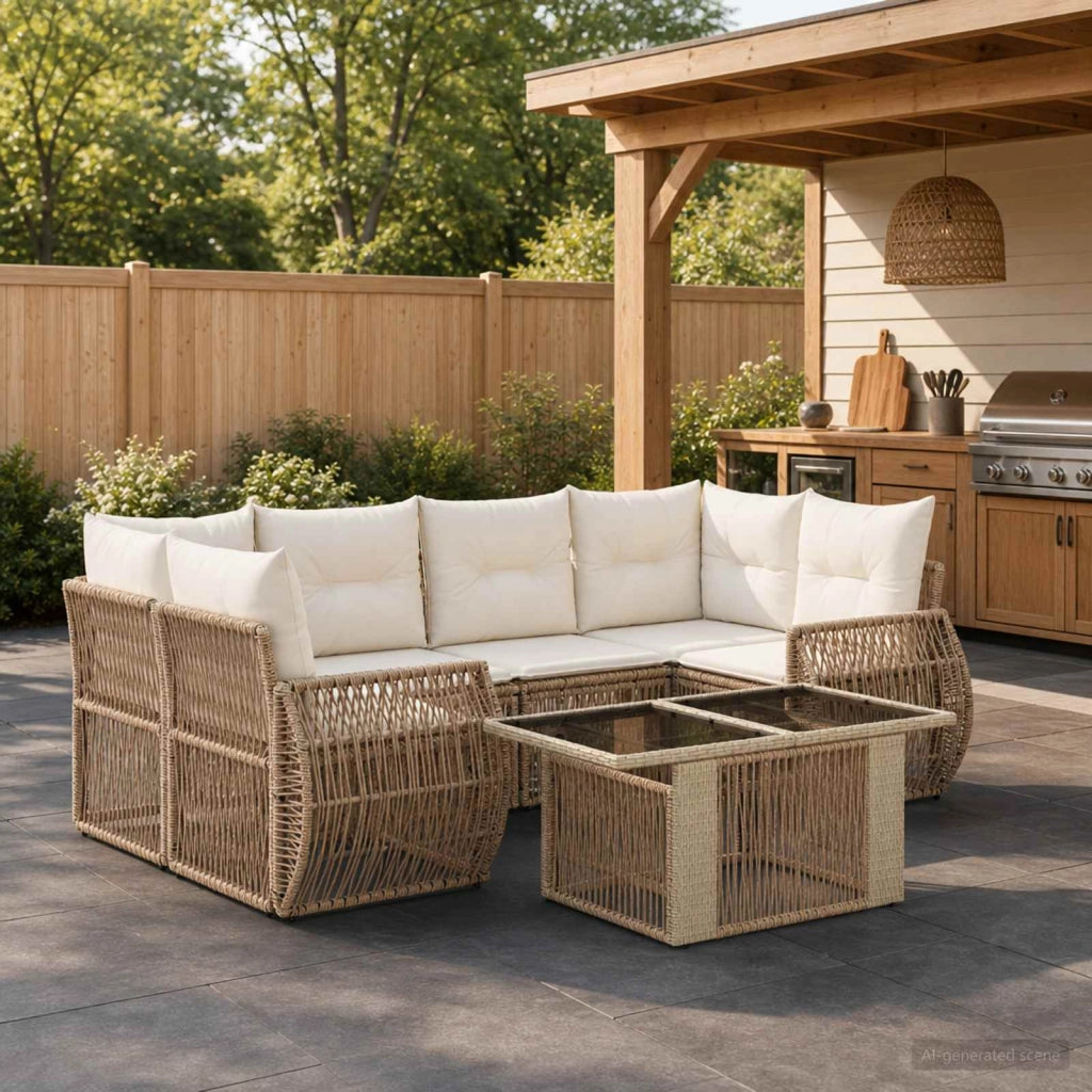 Set Divano da Giardino 7 pz Beige e Bianco Crema polyrattan 3436905