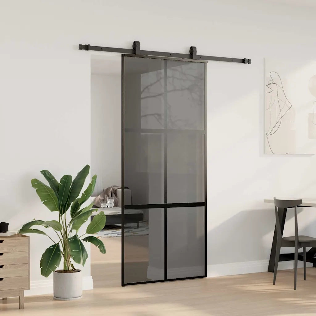 Porta Scorrevole Set Ferramenta Nera 90x205 cm Vetro Temperato 3375827