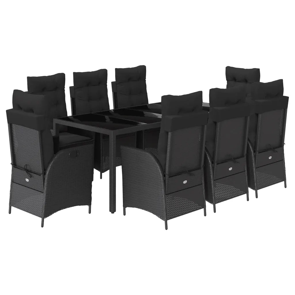 Set da Pranzo da Giardino 9 pz con Cuscini Nero in Polyrattan 3213074