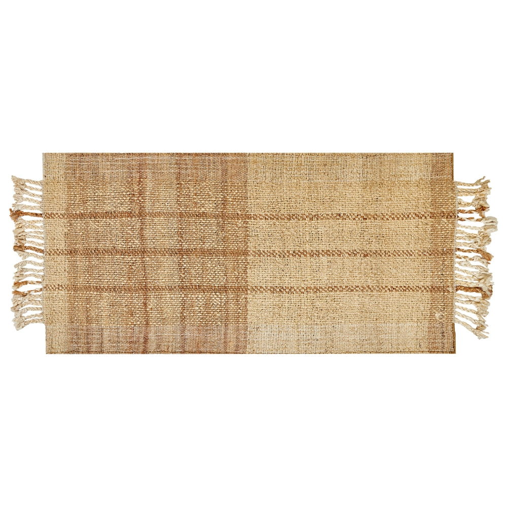 Tappeto in juta beige 80 x 150 cm tessuto a mano con frange in stile rustico per l'ingresso della camera da letto
