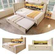 Letto con contenitore estraibile con illuminazione LED lino 90x200 cm