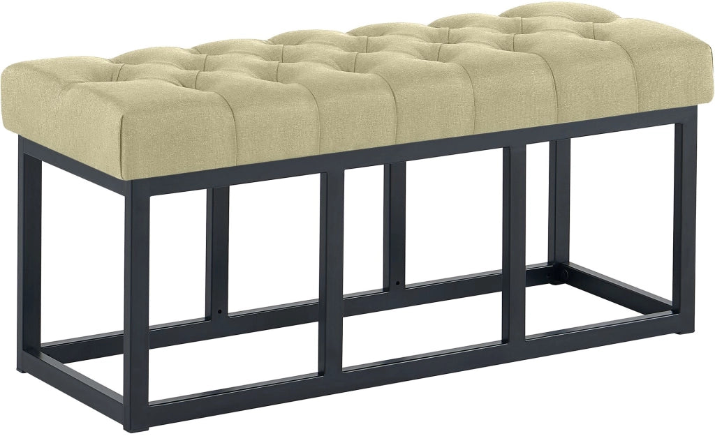 Panca design AMUN in metallo nero opaco e tessuto Tortora,100 cm