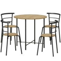 Set Tavolo da Pranzo Rotondo con 4 Sedie Salvaspazio in Legno e Metallo Stile Industriale