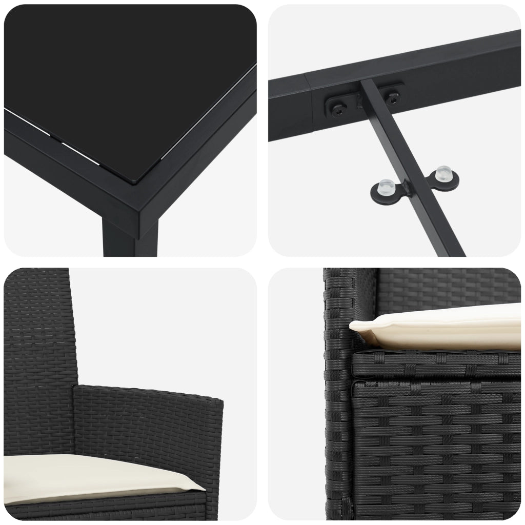 Set di pranzo da giardino 7 pezzi con cuscini Nero rattan polietilene