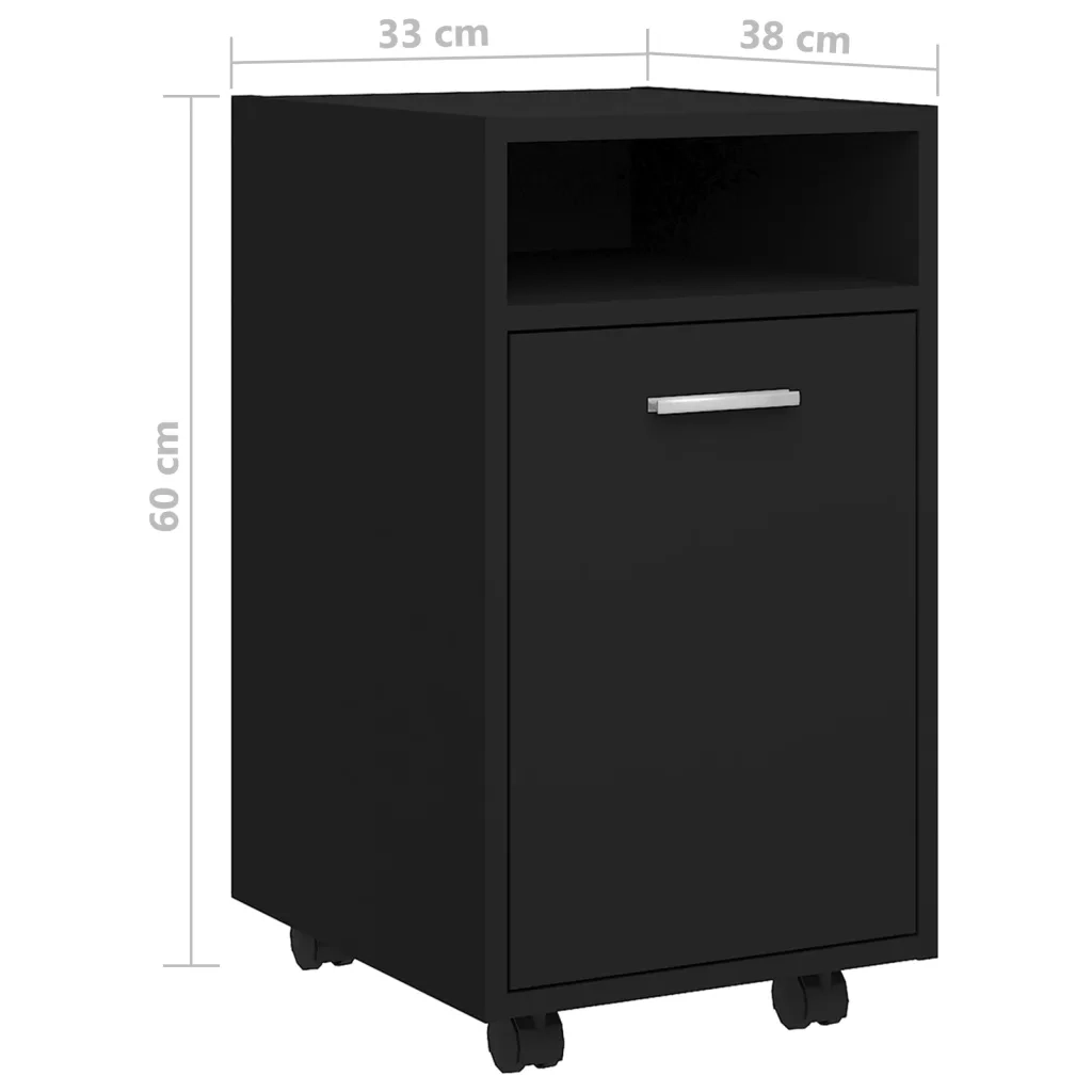 Credenza con Ruote-Buffet-Armadio da cucina Nera 33x38x60 cm in Legno Multistrato
