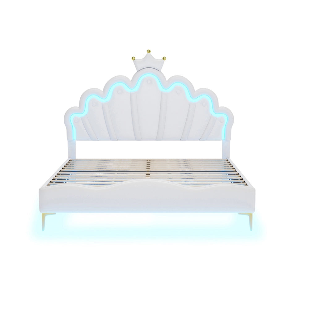 Letto a cassone per giovani - Xylo - 140x200 cm - Bianco - Imbottitura morbida, LED regolabili