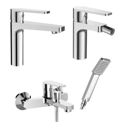 Miscelatori bagno in set lavabo bidet e vasca con duplex cromati Recta
