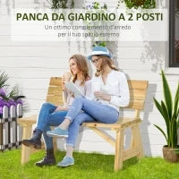 Panchina da Giardino in Legno 2 Posti a Doghe con Schienale Alto, 116x56x80cm, Colore Naturale