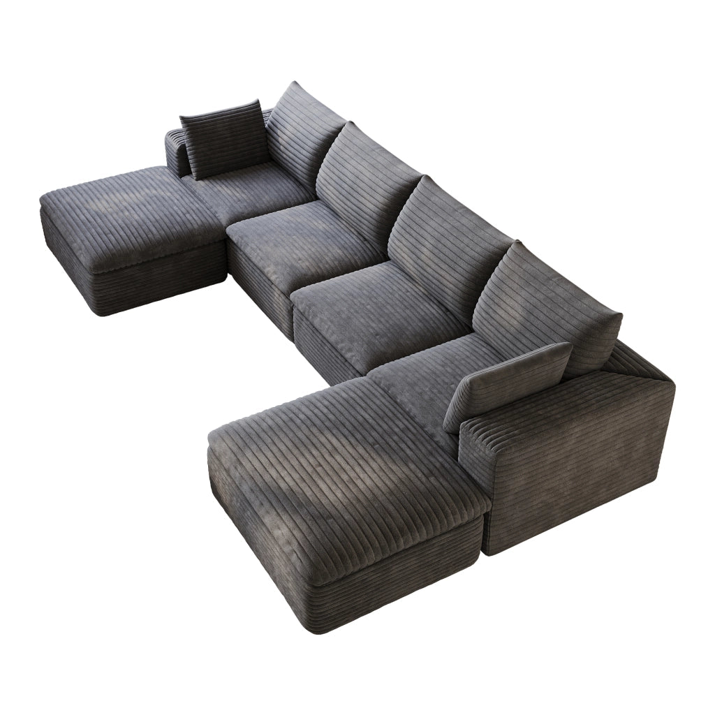 Divano Modulare 3 Posti in Velluto a Coste ¨C MINIMAL ¨C Grigio Scuro, 340cm, Imbottito