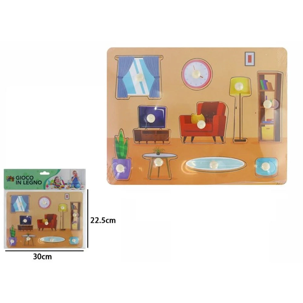 Trade Shop - Puzzle A Incastro Tema Mobili Gioco Educativo In Legno Per Bambini Con Pomelli 53760 -