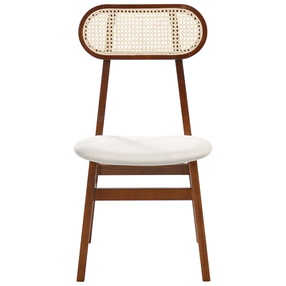 Set di 2 sedie da pranzo imbottite in poliestere marrone e beige chiaro Schienale in rattan a treccia viennese