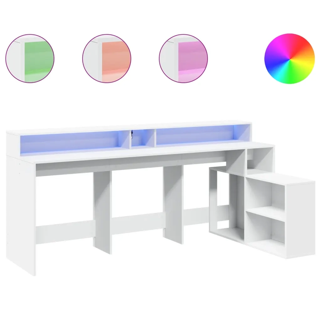 Scrivania con Luci LED Bianca 200x104x91 cm in Truciolato