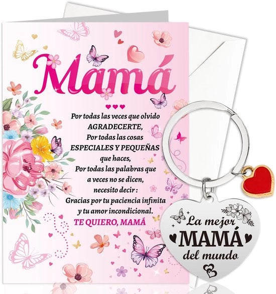Carta di auguri per la mamma con busta - Chiave appeso per la mamma - Set di cartoline augurali - Cartoline augurali senza testo - Regalo per la festa della mamma - Disegno unico con fiori - Cartolina auguri