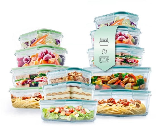Set di contenitori in vetro per la conservazione Klick-it, da 12 pezzi | Come contenitore per il pane o per la meal prep | Resistenti a lavastoviglie, forno a microonde e congelatore | Contenitore in vetro con coperchio
